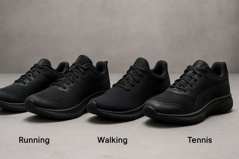 Soorten zwarte sportschoenen per activiteit